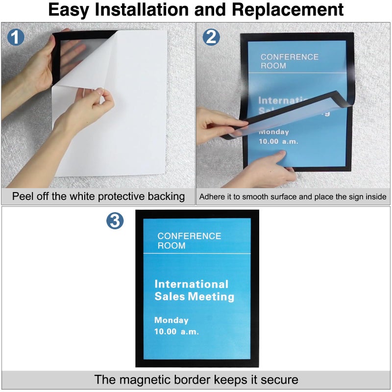 MFoffice Window Sign Holder - Plastic Picture Frames 8.5x11'' - Double Sided and Adhesive for Wall/Door/Refrigerator/Cupboard Display Frame,Black,Pack of 2 - Image 3